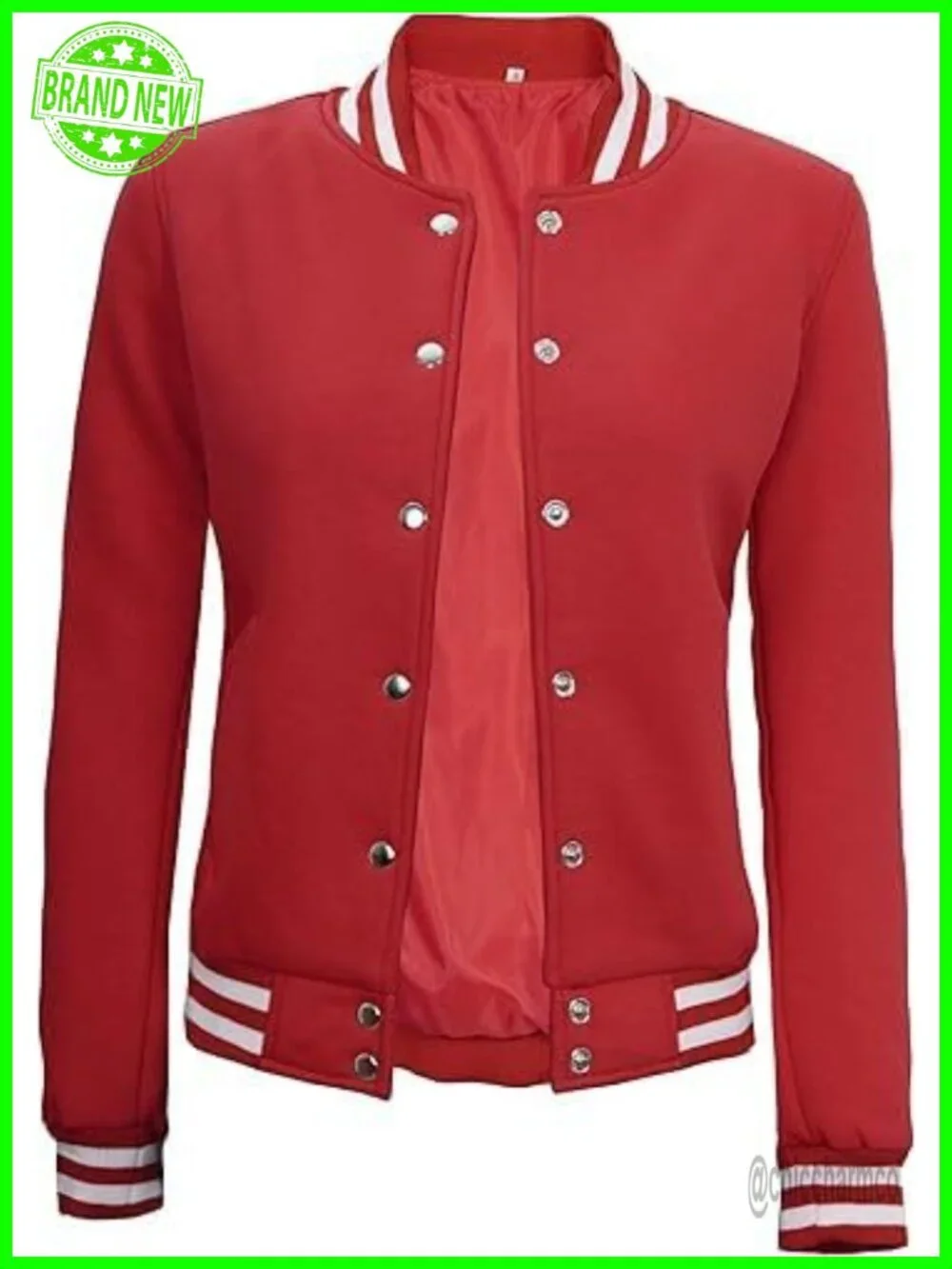 Women's Varsity Bomber Jacket Fleece Letterman Snap Button Baseball Style